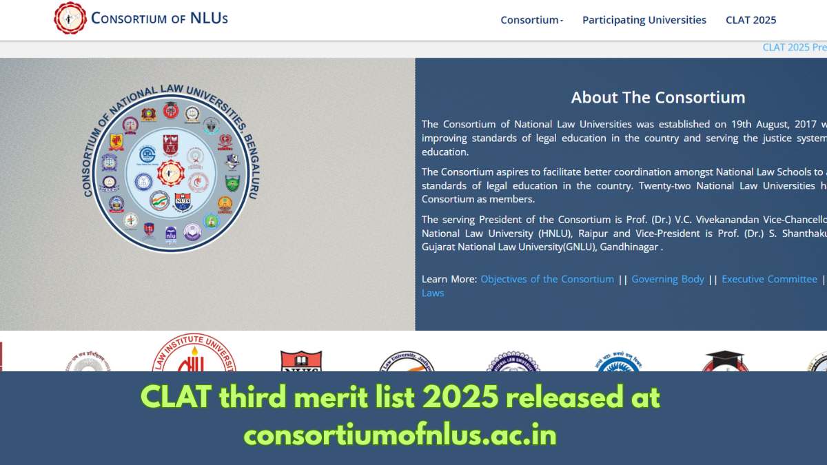 CLAT 2025: Third Merit List Out at consortiumofnlus.ac.in
